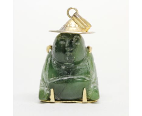 A small Chinese carved jade and gilt white metal Putai pendant, H. 3cm.