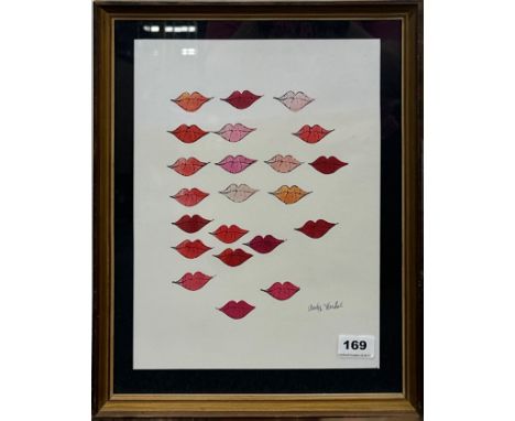 Andy Warhol, framed lithograph "lips", frame size 34 x 32cm. An art print c. 1959.