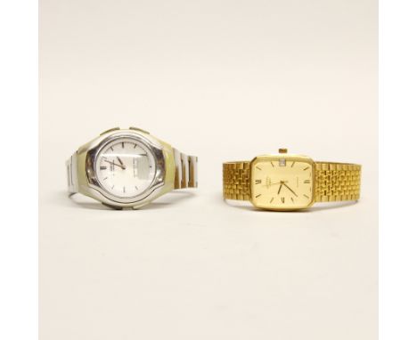 A gents gold plated Rotary wrist watch with a Casio wrist watch.