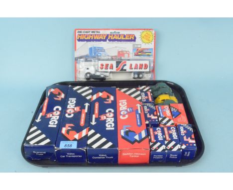 Various boxed model vehicles by Corgi to include a Volvo car transporter, Ford Sierra and Pontaic Firebird