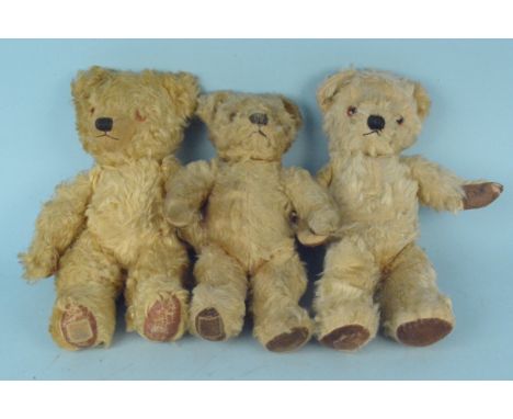 Three vintage mohair bears, one with Chad Valley label to foot (the other two lacking label but stitching present suggesting 