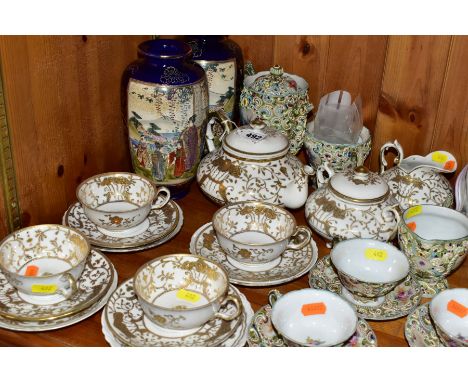 A COLLECTION OF EARLY 20TH CENTURY JAPANESE CERAMICS, including a pair of Satsuma pottery baluster vases, height 21cm, a part