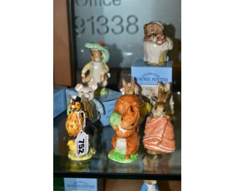 EIGHT BESWICK BEATRIX POTTER FIGURES, comprising  Sally Henny Penny BP-3a, Squirrel Nutkin BP-3b, Poorly Peter Rabbit BP-3c a