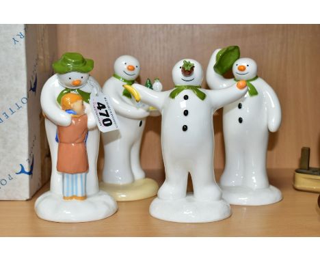 FOUR COALPORT CHARACTERS 'THE SNOWMAN' FIGURES, comprising 'The Hug', 'The Wrong Nose', first edition 'The Greeting' and firs