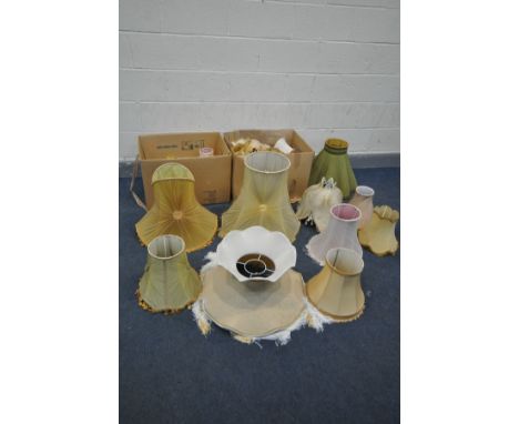 THREE BOXES  OF LAMP SHADES, of various ages, styles and sizes