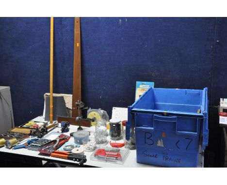 THREE TRAYS OF TOOLS AND ELECTRICAL SPARES one box to contain various hand tools, spanners, grinding wheels,  sockets, files 