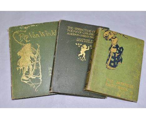THREE EARLY 20TH CENTURY CHILDRENS STORY BOOKS, COMPRISING RIP VAN WINKLE BY WASHINGTON IRVING, a 1909 reprint with illustrat