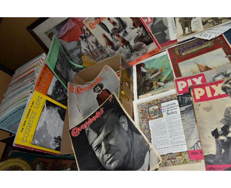 THREE BOXES AND LOOSE DRUM, HOMEWARES, MAGAZINES &amp; PRINT, two boxes of 1950s publications to include seventy editions of 