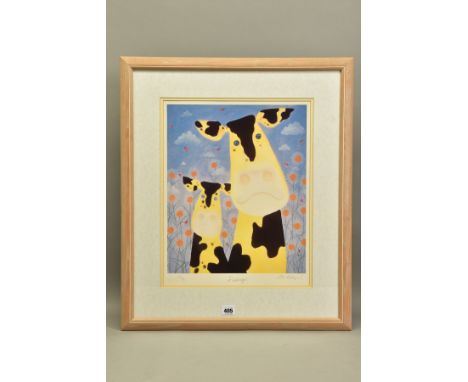 MACKENZIE THORPE (BRITISH 1956) 'DAISYS' A SIGNED LIMITED EDITION PRINT OF COWS, 619/750 no certificate, approximate sizes - 