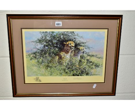 DAVID SHEPHERD (BRITISH 1930-2017) 'CHEETAH', a signed limited edition print of a pair of Cheetahs, 26/1500 no certificate, m