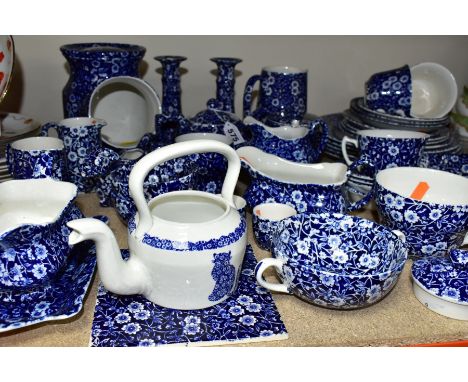 FORTY THREE PIECES OF BURLEIGH CALICO TEA, DINNER AND KITCHEN WARES, comprising a Calico Cat decorative kettle (chips to spou
