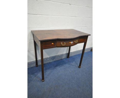 A GEORGIAN MAHOGANY SIDE TABLE with a single drawer, on square legs, width 97cm x depth 59cm x height 81cm (condition:-multip