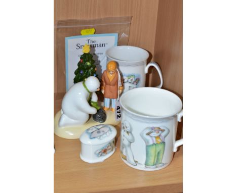 THREE PIECES OF ROYAL DOULTON 'THE SNOWMAN' GIFTWARE AND A COALPORT CHARACTERS FIGURE, comprising a limited edition first edi