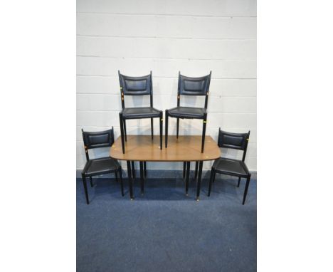 A G PLAN 1950'S TOLA AND BLACK AFROMOSIA GATE LEG DINING TABLE, length 132cm x open depth 106cm x closed depth 49cm x height 