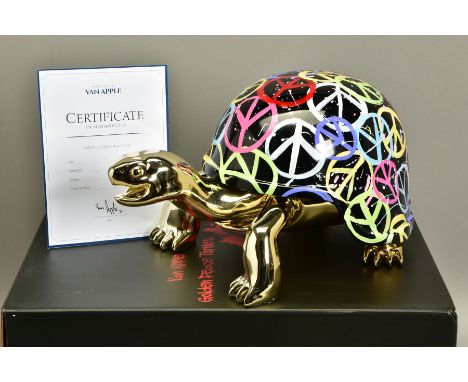 DIEDERIK VAN APPLE / VANAPPLE (DUTCH 1985) 'WORLD PEACE', a limited edition gold turtle sculpture with an army helmet for a s