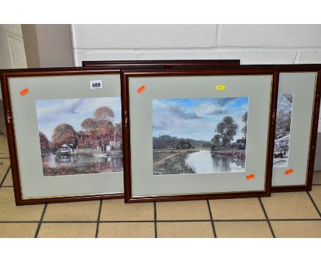 FOUR FRAMED AND GLAZED NIGEL HALLARD LIMITED EDITION PRINTS, all signed by the artist comprising,  Summer - the Trent near Sa