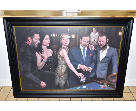 VINCENT KAMP (BRITISH CONTEMPORARY), 'DIAMOND ROULETTE' a signed limited edition print 14/25, depicting figures gambling in a