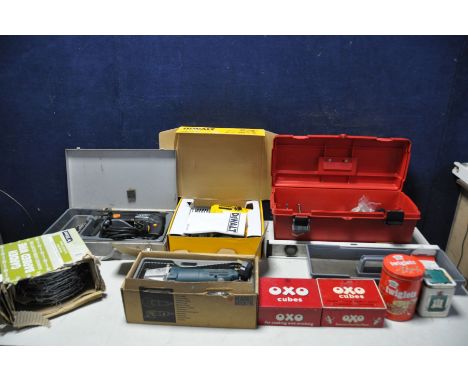 A SELECTION OF HAND TOOLS AND ELECTRICAL TOOLS to include, AEG SB2-16 hammer drill, Black and Decker KG11 angle grinder, DeWa