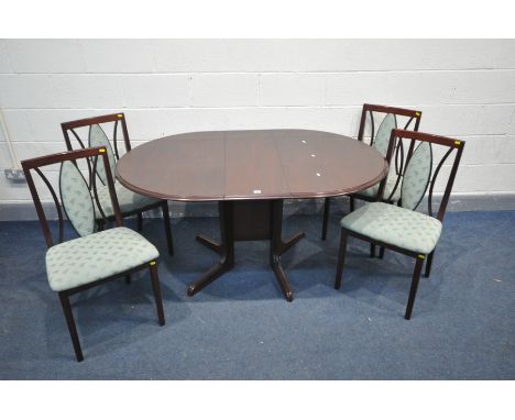 A G PLAN MAHOGANY GATE LEG TABLE, closed width 31cm x open width 150cm x depth 99cm x height 74cm together with a matching se