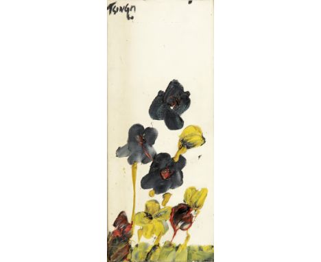 Thanos Tsingos (Greek, 1914-1965)Flowers in white background signed 'TSINGOS/60' (lower left)oil on canvas47 x 19 cm. Footnot