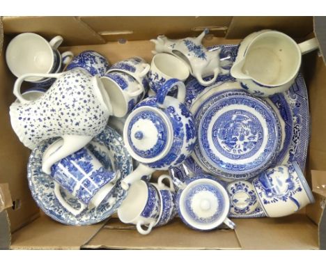 Mixed Collection of Blue and White Teaware including Adams, Ridgway etc. (1 Tray)