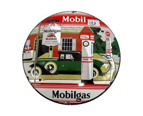 Enamel 'Mobil Mobilgas' Round Advertising Sign 30cm Diameter
