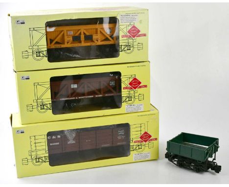 ARISTO; a group of three G scale carriages comprising 'Rio Grande, Coal Hopper', 'Colorado &amp; Southern, Wood Gondola', 'Co