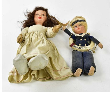 NORAH WELLINGS; a vintage Jolly Boy sailor doll 'Cape Town Castle' and a further doll, possibly Chad Valley, representing a g