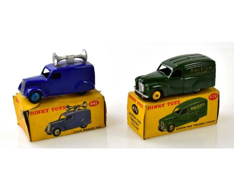 DINKY TOYS; two boxed model vehicles, 472 Austin Van Rally Cycles and 492 Loudspeaker van (2).