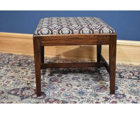 A Georgian mahogany stool, with tapestry top, on block legs, height 42cm.