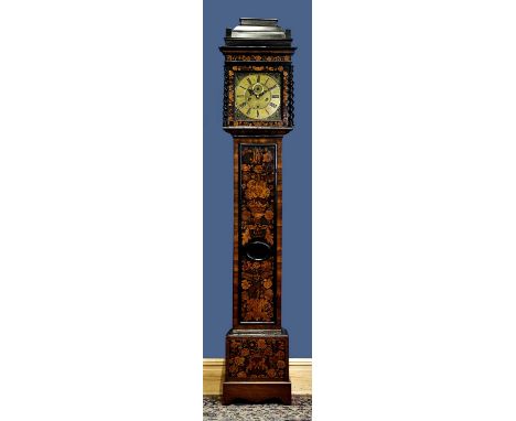 A fine William &amp; Mary floral marquetry longcase clock, the caddy top above square brass dial signed 'John Cotswarth, Lond