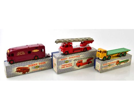 DINKY SUPERTOYS; two boxed model vehicles, 902 Foden Flat Truck, 956 Turntable fire escape, also a Dinky Toys boxed vehicle, 