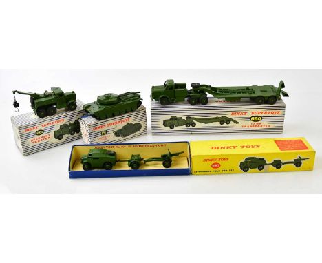 DINKY SUPERTOYS; three boxed models, 651 Centurion tank, 660 Tank Transporter and 661 Recovery Tractor, also a Dinky Toys mod