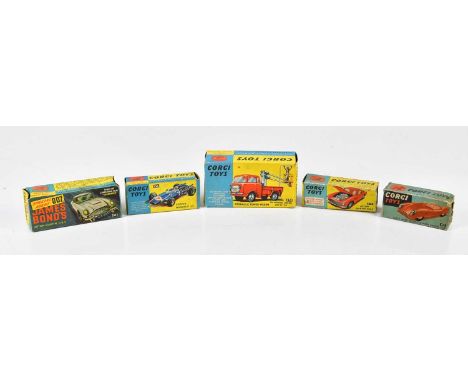 CORGI; five boxed model vehicles, 261 Special Agent 007 James Bond Aston Martin D.B.5, 151 Lotus Mk11 Le Mans Racing Car, 478