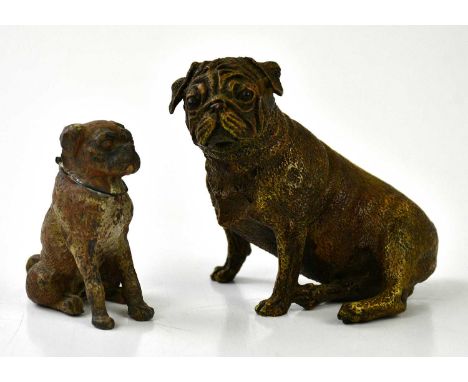 AFTER GESCHUTZT; a cold painted bronze model of a seated pug with applied foundry seal, height 7cm, and a cold painted pewter