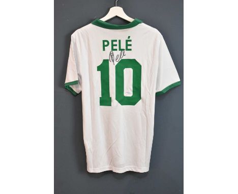 PELÉ (EDSON ARANTES DU NASCIMENTO); a New York Cosmos retro-style football shirt, signed to the reverse, size L.Condition Rep