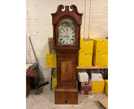 NORWOOD, NEWPORT; a 19th century eight day longcase clock, the painted dial set with Roman numerals with subsidary dial, belo