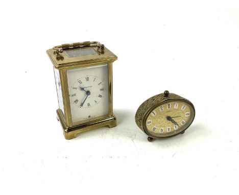 BAYARD; a French eight day carriage clock, height 11cm, together with a Goldhill alarm clock (2).