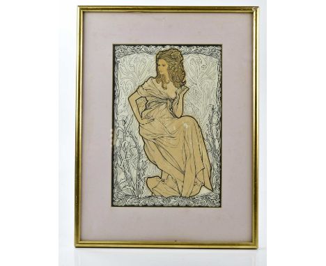 † PAUL CHRISTODOULOU (born 1937); pen and wash sketch of a seated maiden with flowers in her hair, signed, 38 x 25.5cm, frame