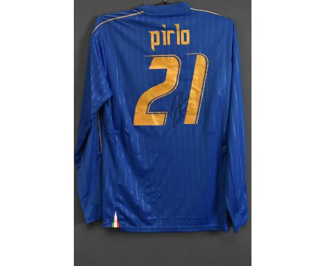 PIRLO; a signed 2021 Italy football shirt, signed to the reverse, size L.Condition Report: Creasing and light general wear, n