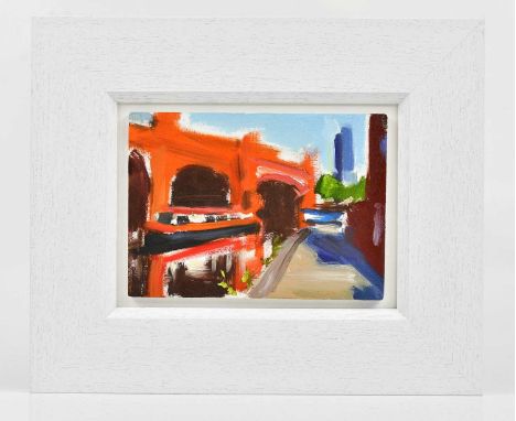 † LIAM SPENCER (born 1964); oil on board, 'Castlefield Basin III', signed and titled verso, 12.5 x 17.5cm, framed.Provenance: