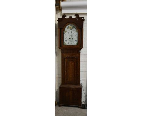 SAMUEL COLLIER, CHEADLE; a large 19th century oak and mahogany cased eight day longcase clock, the arched painted enamel dial