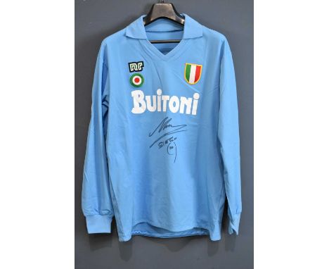 DIEGO MARADONA; a signed Napoli Buitoni retro-style football shirt, signed to the front.Condition Report: Creasing and light 