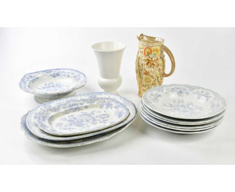 A collection of 19th century blue and white ironstone in an 'Asiatic Pheasant' pattern, Wedgwood vase and an Arthur Wood jug.