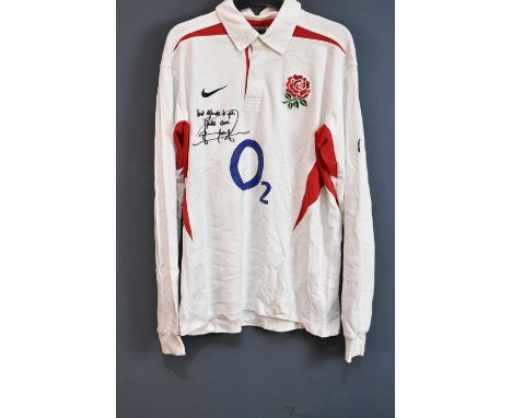 JONNY WILKINSON; a signed 2003 England rugby shirt, signed to the front, size L.Condition Report: Creasing and light general 