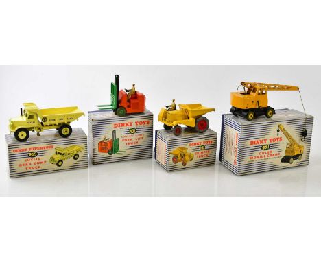 DINKY SUPERTOYS; four boxed model vehicles, 401 Coventry Climax forklift truck, 965 Euclid Rear Dump truck and 971 Coles Mobi