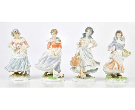 ROYAL WORCESTER; four ceramic figures comprising 'Rosie Picking Apples', 6796/9500, 'The Shepherdess', 2298/9500, 'The Milkma