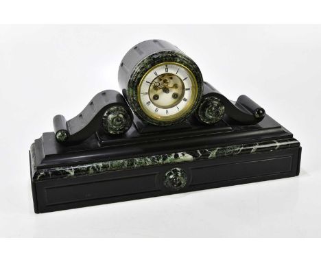 A 19th century slate mantel clock, with white enamel face set with Roman numerals, height 28cm.Condition Report: The face is 
