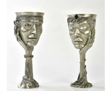 ROYAL SELANGOR; two limited edition Lord of the Rings pewter goblets, the larger height 21cm.Condition Report: Light wear but