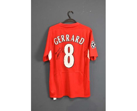 STEVEN GERRARD; a signed Liverpool shirt, signed to the reverse, size M.Condition Report: Creasing and light general wear, no